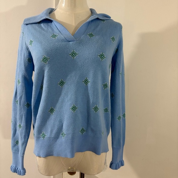 Charter Club Sweaters - Charter Club Women’s M Blue Green Cotton Blend V Neck Pullover Sweater Collar